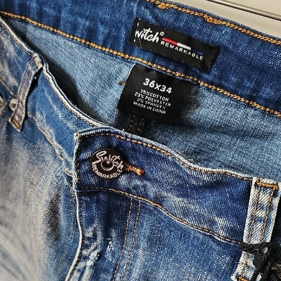 Men's Blue Distressed Jeans Tall Length. Size 36x34 - Picture 11 of 14